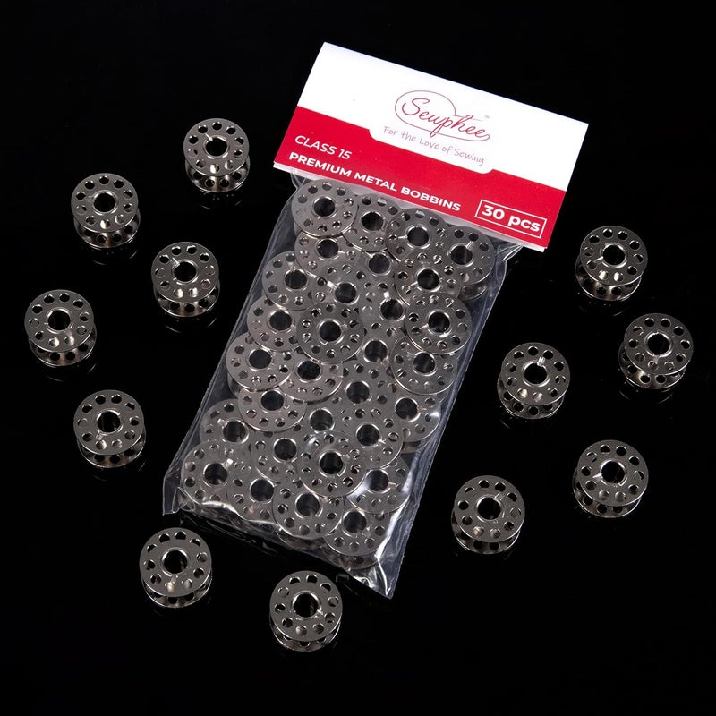 Sewphee Class 15 Metal Bobbins for Sewing Machine – Compatible with Brother, Singer, Janome, Kenmore, Babylock – Front Loading Sewing Machine Bobbins – 30 Pack Durable Steel Bobbin Set - Image 4